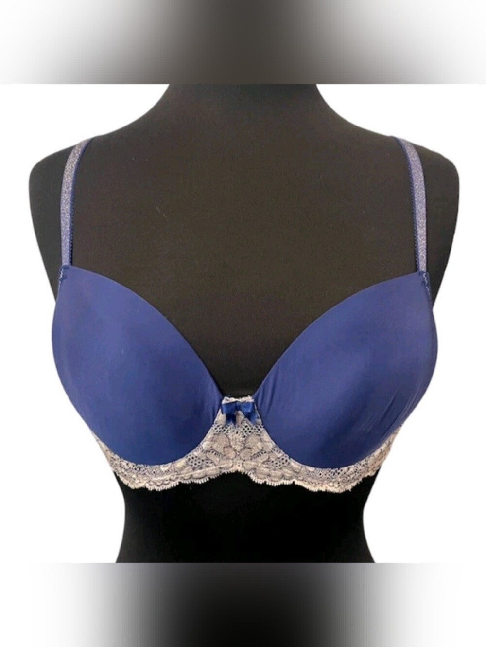 Victoria's Secret Dream Angels Lined Demi Navy Blue Lace-Trim 36DDD